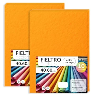 Imagen de m office Fieltro para Manualidades, de Colores, Suave y Flexible, Material Costura, Telas Patchwork, Ideal proyectos DIY, artesanía o decoración, 40x60cm (naranja, 20 uds)