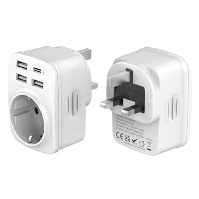 Imagen de Hoppac Adaptador Enchufe UK,Adaptador Ingles a EspañOl con 3USB y 1USB C,Adaptador De Viaje Multifuncional 5 en 1,Adaptador UK Europeo Adecuado para UK,Singapur,Dubai,Tipo G