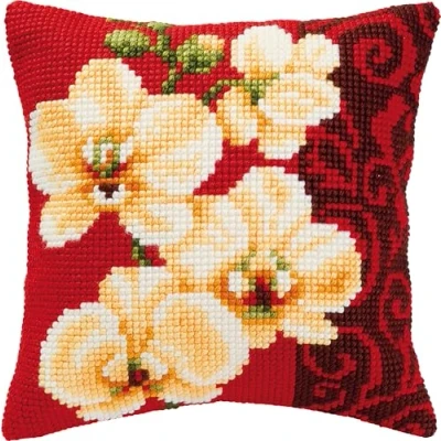 Imagen de Vervaco Punto De Cruz Kit Cojin Decorativo ORQUÍDEAS Blancas Manualidades Adultos Decoracion Bordar Principiantes Completo DIY Bordado Creativo Regalo ca. 40x40 cm Cross Stitch Embroidery