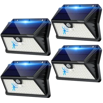 Imagen de Giliwosy Luz Solar Exterior,【4 Paquete/3 Modos】 Luces Solares con Sensor Jardin de Movimiento 185 LED Focos Exterior IP65 Impermeable para Jardín, Garaje, Patio, Puertas (Blanco Frío)