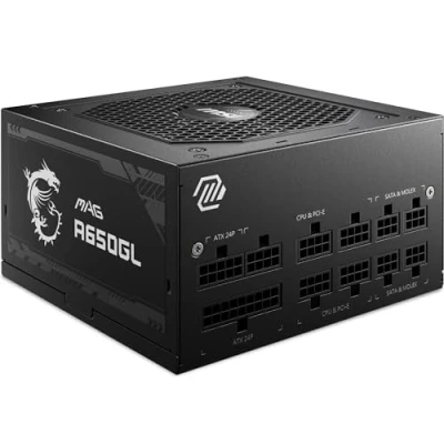 Imagen de MSI mag A650GL Fuente de alimentación (650 W, 80 Plus Gold, Totalmente Modular, Ventilador FDB 120 mm con rodamiento dinámico, Cable Plano Negro