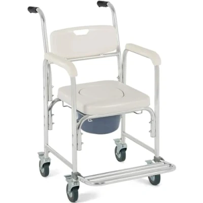 Imagen de OrtoPrime Silla Ducha WC con Ruedas y Pies Abatibles 3 en 1 Inodoro Incorporado Portátil para Personas Mayores de baño geriatrica