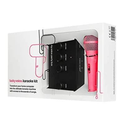 Imagen de Lucky Voice Máquina de Karaoke: aparato karaoke para el hogar con micrófono. Ideal adultos, niños y familias. Apto Mac, PC, iOS Android biblioteca más 9000 canciones Micrófono rosa