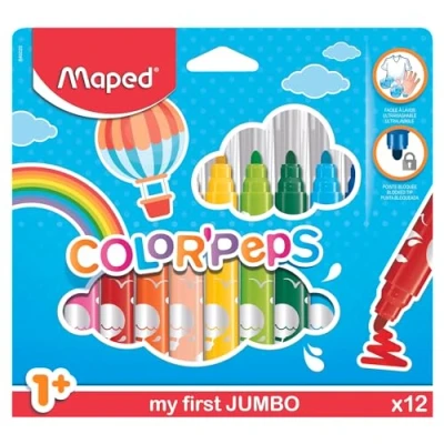 Imagen de Maped Rotuladores de Colores para Niños Color&#039;s Peps My First Jumbo 12 Punta Gorda Apto a Partir 1 Año Tinta Ultra Lavable Variedad