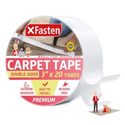 Imagen de XFasten Cinta de alfombra doble cara, extraíble, 3 pulgadas x 20 yardas