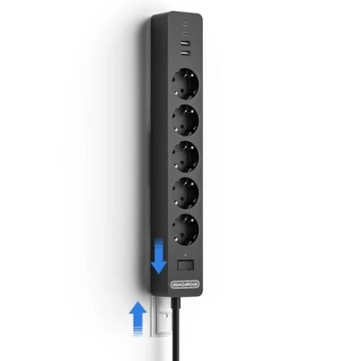 Imagen de NTONPOWER Regletas Enchufes de Montaje en Pared, Alargaderas 5 Tomas y 2 Puertos USB, Regleta Proteccion Sobretension, Enchufe Multiple para Teléfono Inteligente, Hogar, Negro