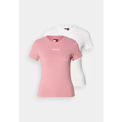 Imagen de Tommy Jeans Essential LOGO TEE 2 PACK Camiseta estampada, Mujer, Talla: 34, Ecru/tahiti berry