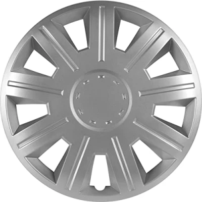 Imagen de Juego de 4 Tapacubos 14 Pulgadas Diseño Dakota Silver, Acabado Cromado y ABS Resistente a Fuertes Impactos, Duradero Fiable con Anillo sujeción Ajustable