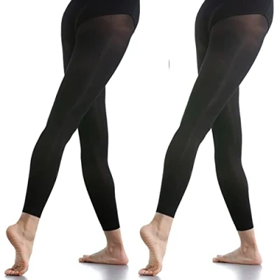 Imagen de DANCEYOU 2 Pares Medias Ballet Danza para Niñas y Mujer Estribo/Sin Pie/Convertible Negro Opaco 70 Den, M