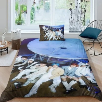 Imagen de Funda Nórdica De Stray Kids De, Juego Cama Impreso En 3D, Edredón con Fundas Almohada, Cremallera Oculta, Microfibra Single（135x200cm）