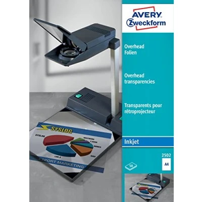 Imagen de Avery 2502 Inyección de tinta A4 (210x297 mm) Poliéster transparente 50hojas transparencia para impresión Película (Poliéster, Transparente, tinta, mm), 210 x 297 0,11 mm,