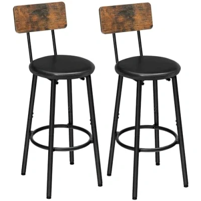 Imagen de HOOBRO Juego de 2 Taburetes Bar con Respaldo, Altos Cocina Tapizada Cuero PU, Silla Estribo, para Cocina, Sala Estar, Marrón Rústico y Negro EBF31BY01