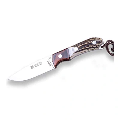Imagen de Joker Cuchillo de Caza Enterizo Águila CC105, Hoja MOVA 10,5 cm, Mango asta Ciervo con virola Stamina, Funda Cuero, Herramienta Pesca, Caza, Camping y Senderismo
