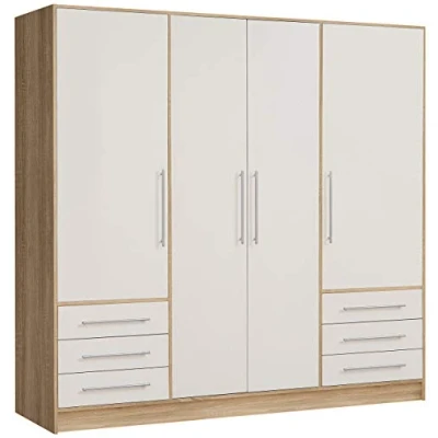 Imagen de FORTE Jupiter Armario con 4 puertas y 6 cajones, fabricado en material de madera, unas medidas 206,5 x 60 200 cm color roble Sonoma blanco