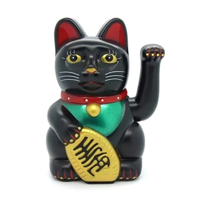 Imagen de gato de la suerte Starlet24, que saluda, Feng Shui, Maneki Neko, plástico, Negro , 16 cm