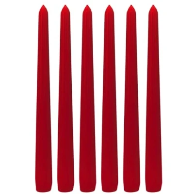 Imagen de velas puntiagudas, de mesa, en juego 6 rojo, contenido del envío: unidades, tamaño: 25 x 2 cm (alto diámetro).