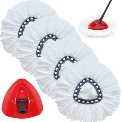 Imagen de Sgizoku Recambio de mopa Microfibra para Vileda Cabeza Fregona 4 recambios Blanca+1 Base roja Easy Wring Turbo Giratoria