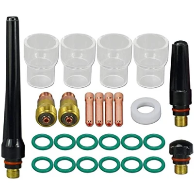 Imagen de RIVERWELD 26 lentes de gas TIG Stubby 17GL332 10N24S Copa aislada 2,40 mm No.12 Aislador 17GLG20 Tapa trasera 57Y02 57Y04 Kit surtido para SR WP 17 18