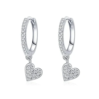 Imagen de Bo Win Pendientes de Plata Ley 925 Corazón Aro con Colgante Corazon Aros Pequeños Circonita para Mujer Niña