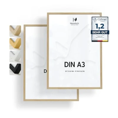 Imagen de Heimlich Cuadro de Fotos Madera Juego 2 A3 Vidrio Acrílico Irrompible Grano Visible Duradero Fácil Colgar Para Decoración Pared Color Roble Marco