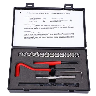 Imagen de kit de reparación roscas 17 piezas, herramienta inserción roscada llave rosca acero inoxidable 2D M10x1.25 longitud, helicóptero conversión unidades