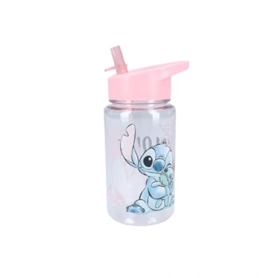 Imagen de My sweety pop Botella de plástico stitch para niños, guardería infantil Escuela Vacaciones Comida 12 cm 450 ml Hidratación Idea regalo (Stitch Transparente/Rosa)