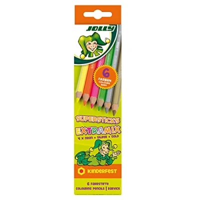 Imagen de JOLLY &#039;Supersticks&#039; Extramix, lápices de colores hexagonales, 6 (4 x neón, 2 metalizados)