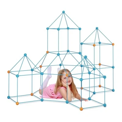 Imagen de Relaxdays Kit de Construcción Fuertes DIY, Cuevas Infantiles, 132 Pcs, Set para Construir, Unir Piezas, Multicolor