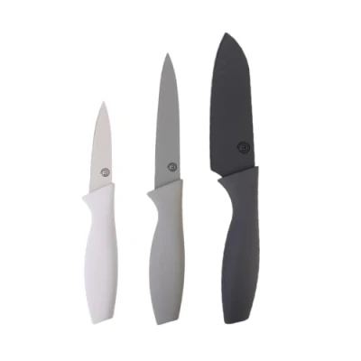 Imagen de MasterChef Cuchillos Cocina, Set Cuchillo de Chef por Verduras, Carne y Pelar, Acero Inoxidable, Hoja Afilada con Revestimiento Antirayaduras, Asas Suaves al Tacto, 3 Piezas, Gris