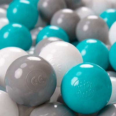 Imagen de KiddyMoon 300/6Cm ∅ 6Cm Bolas Colores De Plástico para Piscina Niños, Gris/Blanco/Turquesa