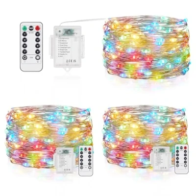 Imagen de Vacoulery Cadena de Luces con Pilas, 3 Piezas 5M 50LED Guirnaldas Timer &amp; 8 Modos Hadas para Navidad Fiesta Hogar Bodas Interiores Exteriores Fiestas DIY Decoración