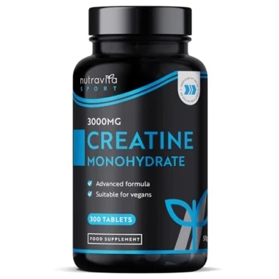Imagen de Creatina Monohidratada Pura 3000mg 300 Comprimidos Veganos Suministro para 3+ Meses Mejorar Resistencia y Potencia los Efectos del Entrenamiento el Deporte Pre Nutravita