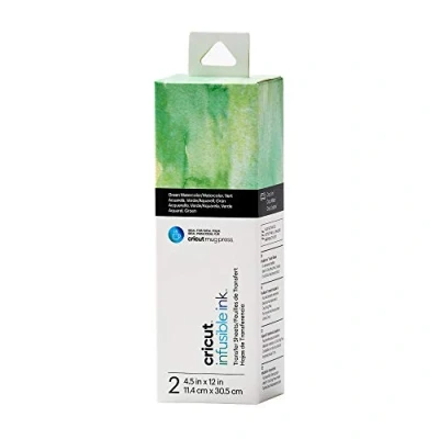 Imagen de Cricut Acuarela Verde Ink Patrones Unidades Transferencia de Tinta infusible, 2 Hojas, 11,4 cm x 30,5 cm, Ideal para Usar con Prensa Tazas, 11.4cm 30.5cm (4.5&quot; 12&quot;)