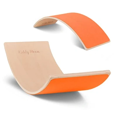 Imagen de KiddyMoon Tabla De Equilibro Para Niños Montessori BB 002, Natural/Naranja Fieltro