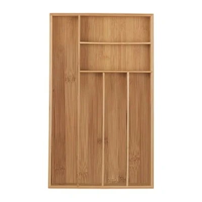 Imagen de Relaxdays Cubertero Cajón Bambú, Organizador Cubiertos, Separador 6 Compartimentos Cajones, 5 x 27,5 46 cm, Natural