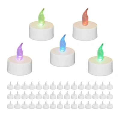 Imagen de Relaxdays Cambio, Juego Unidades Velas Led Pequeñas con Luz de Colores, Set 50 Tea Lights, Eléctricas, sin Llama, 4,5 x 3,5 cm, Blanco