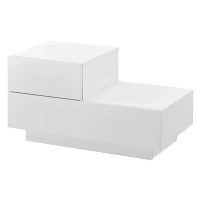 Imagen de Mesa de Noche con 2 Cajones 38 x 70 35 cm Mesita Cajón en la Parte Izquierda Mesilla Armario para Almacenar Blanco Mate