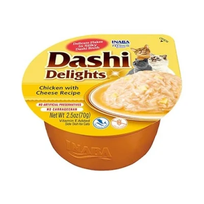 Imagen de INABA Dashi Delights Trozos en un Caldo de Copos Bonito con Pollo y Queso Delicioso Saludable Topping Alto Contenido proteínas Ingredientes Naturales 1 x 70g