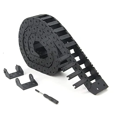 Imagen de Zeberoxyz Cadena de arrastre 15 x 30 mm, longitud 1 metro, tipo abierto, plástico negro, flexible, soporte R28 con kit conectores extremo (15 mm abierto exterior)