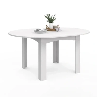 Imagen de DONA mesa de comedor redonda extensible 4 6 personas blanco 120 160 cm