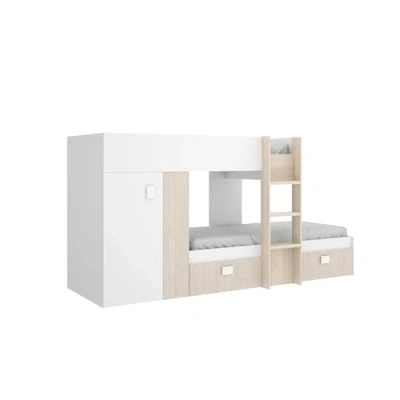 Imagen de DEKIT GRUPO RIMOBEL GROE Cama Tren con 2 camas juveniles Blanco / Natural Alistonado 150x271x111 cm
