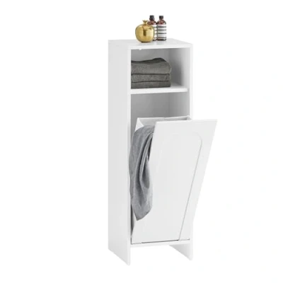 Imagen de SoBuy Mueble para Ropa Sucia Canasto la Colada Amario de Baño con 1 Cesto y Estante Abierto Blanco 30 x 97 cm BZR161 W ES