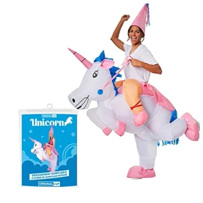 Imagen de AirSuit® Disfraz de Unicornio Inflable Divertido Tamaño Adulto Poliéster Cómodo Resistente Sistema inflación Incluido OriginalCup®