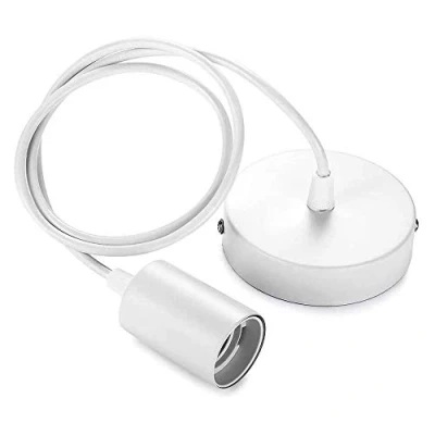 Imagen de Mengjay®Plafón adaptador portalámparas Vintage Retro Edison colgante luces lámpara de techo plana accesorios con 100 cm Cable, E27 Iluminación Interior,Blanco