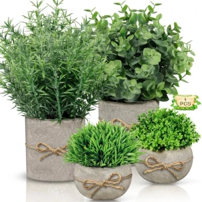 Imagen de ENCOUN 4Pcs Plantas Artificiales, Artificiales Decorativas, Mini Macetas Planta Decorativa para Casa, Oficina Mesa, Baño, Hogar Decoración