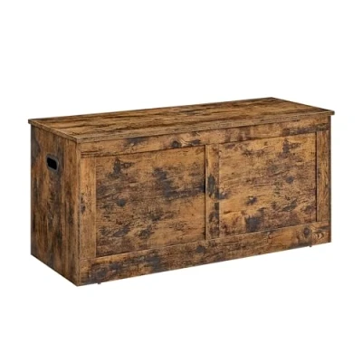 Imagen de VASAGLE Baúl Almacenaje, Caja para Mantas con 2 Bisagras de Seguridad, Banco Zapatos, 40 x 100 46,5, Pasillo, Dormitorio, Salón, Marrón Rústico LSB164K01, Acrylic, 100L cm