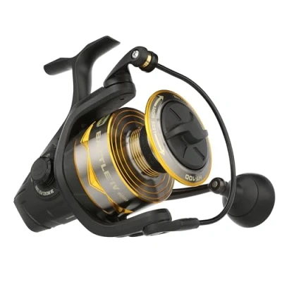 Imagen de PENN Carrete Giratorio Battle® IV, Pesca de Agua Salada Señuelos y cebos para Peces mar, Bobina Aluminio, Robusto 8000 Tamaño del 5.1:1 Engranaje Negro, Dorado Ahumado