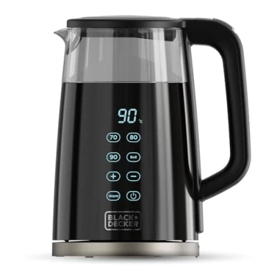 Imagen de Black+Decker Hervidor eléctrico BXKE2206E 2200W Capacidad 1.7L 7 Niveles de Temperatura Vidrio con Aislamiento Doble Pared Base Giratoria 360º Auto Off Filtro Removible