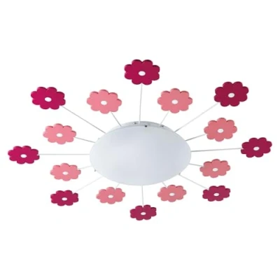Imagen de Eglo plafón Viki 1, aplique de pared y para habitación infantil con 1 bombilla, acero, color rosa, vidrio blanco satinado, casquillo E27
