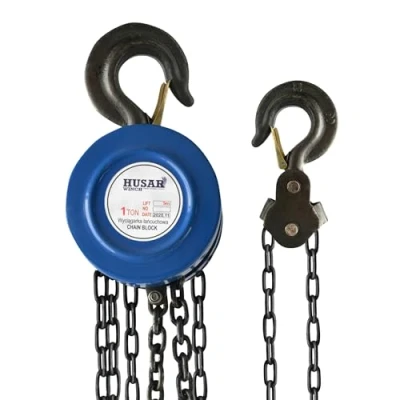 Imagen de Husar Winch Cabrestante manual 1T 3M, cadena totalmente galvanizada, 1000 kg (2200 libras), polipasto de polea, funda trinquete, 3 metros, bloque (1T 5 m)